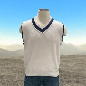 Vintage Thornton Bay Mens White V-Neck Sweater L 100% Cotton Tennis Classic Golf